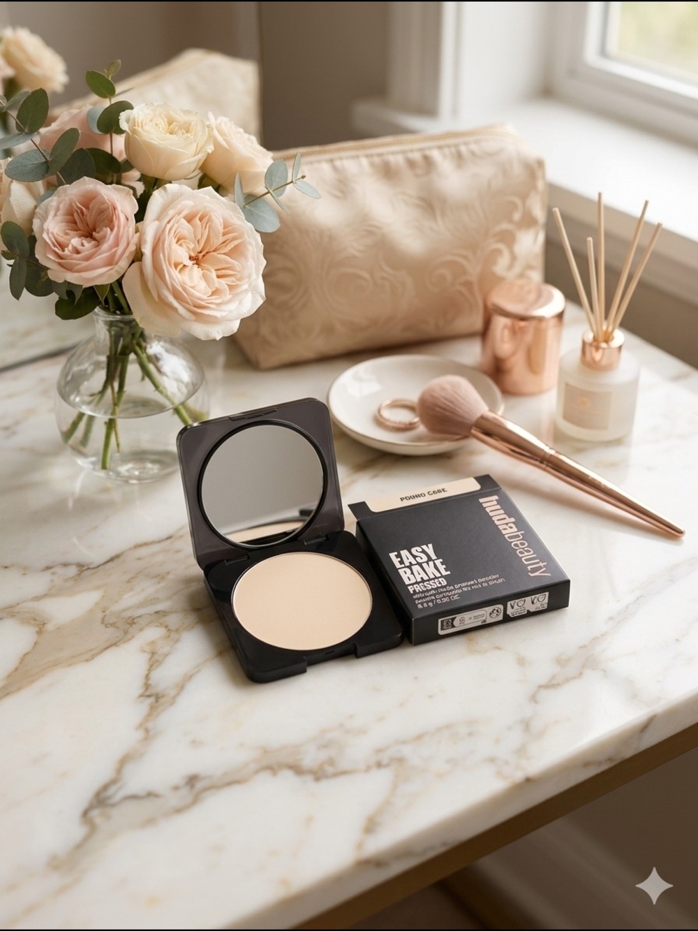 HUDA BEAUTY Easy Bake Pressed Powder — Pale Beige Finish